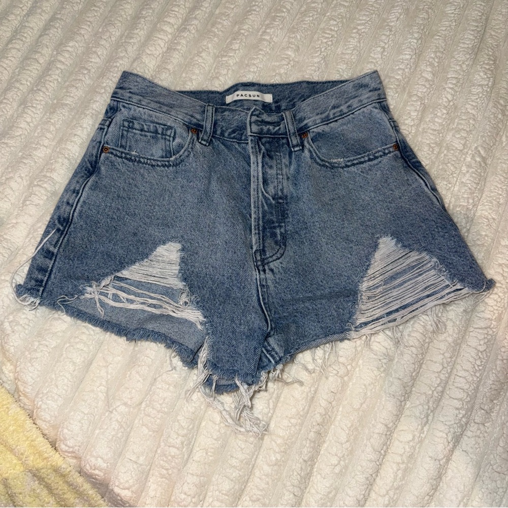 PacSun Light Blue High-Rise Distressed Denim Shorts
